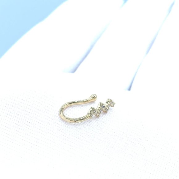 CZ ZigZag 24 KT Gold Plated Nose Cuff Fake Nose Rings No Piercing Jewelry - Picture 3 of 5